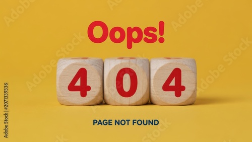Oops 404 Page Not Found Wooden Blocks On Yellow Background Minimal Error Concept