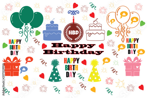 Birthday party celebration festive candle, cake, gift, wish card vector image design. 