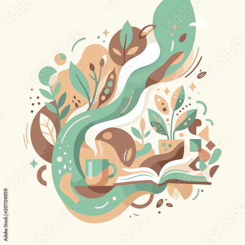 Book with plants and leaves growing.