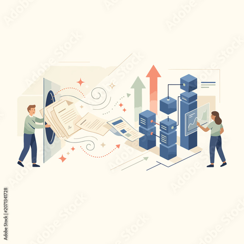Business people analyzing data growth.