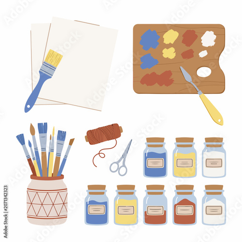 Colorful art supplies for creative projects.