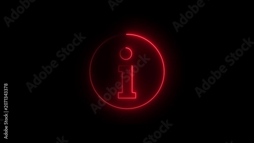Glowing neon red color information sign animation icon help desk sign symbol animated. Help desk icon glowing neon animation on a black background