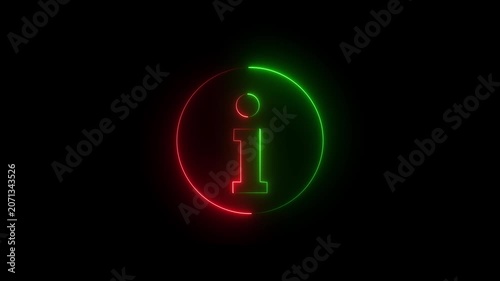 Glowing neon green and red olor information sign animation icon help desk sign symbol animated. Help desk icon glowing neon animation on a black background