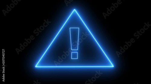 Blue triangle warning sign with exclamation mark isolated on a black background.