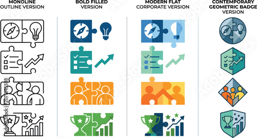 Foto Set of four modern flat business icon styles with different themes