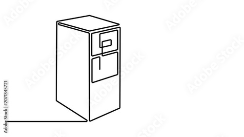 Animated self drawing of Continuous single line drawing of a metal office filing cabinet with three drawers for document storage and organization in a simple. Full length one line animation. 4K video