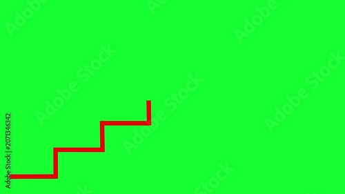 Animated red line drawing upward stairs on green screen background. Animation about the path of a business to reach the pinnacle of success.