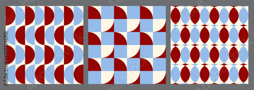 Set of geometric seamless patterns with abstract half circles