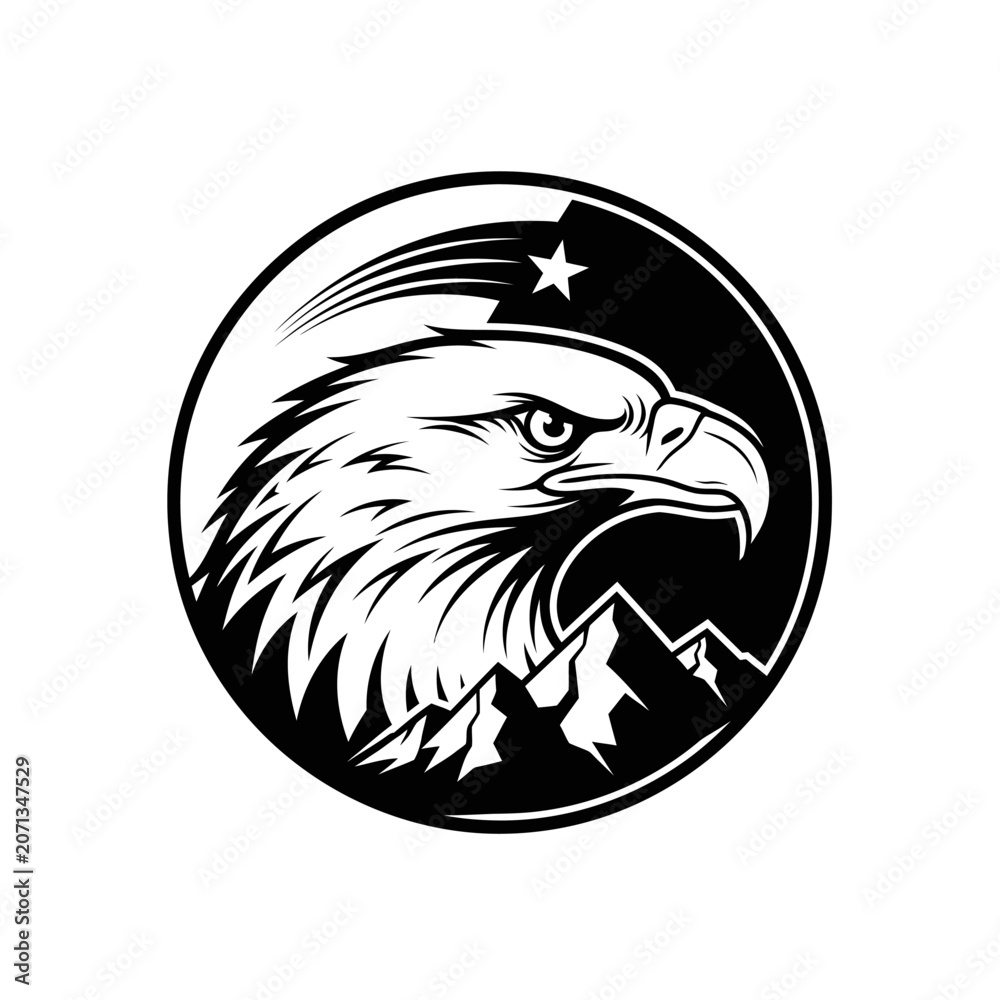 Obraz premium Eagle head mountain peak badge logo.