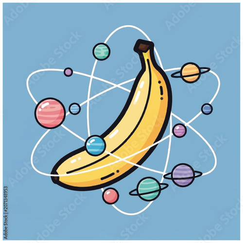 Yellow banana fruit illustration closeup.