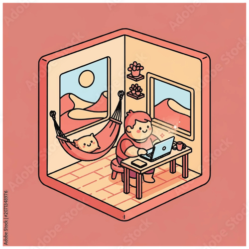Woman working on laptop at desk.