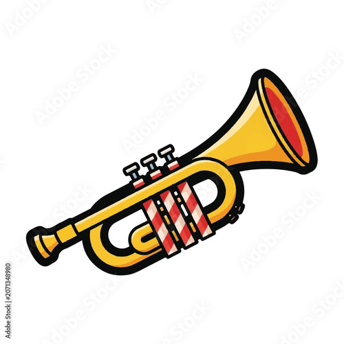 Yellow cartoon trumpet musical instrument.
