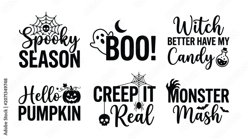 Obraz premium Spooky Season Halloween Quotes Collection in Editable EPS Vector
