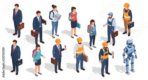 Isometric diverse group of corporate business professional character workers people layout