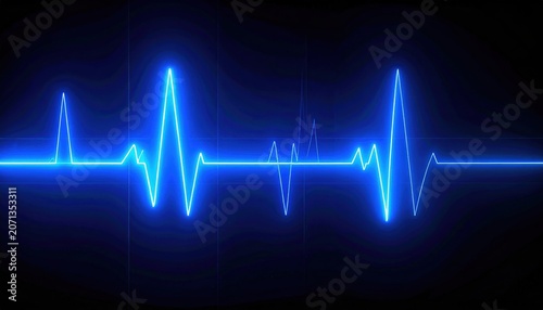 Vibrant Blue Heartbeat Line on Dark Background - A Medical Illustration.