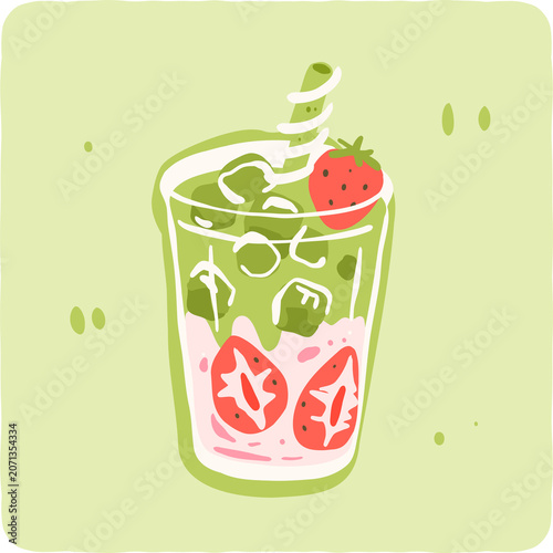 Cute Strawberry Matcha Latte Patchwork