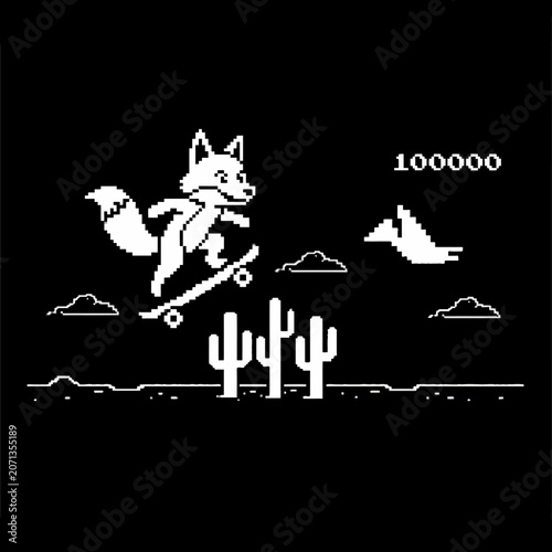 Fox Riding Skateboard in Desert Air.