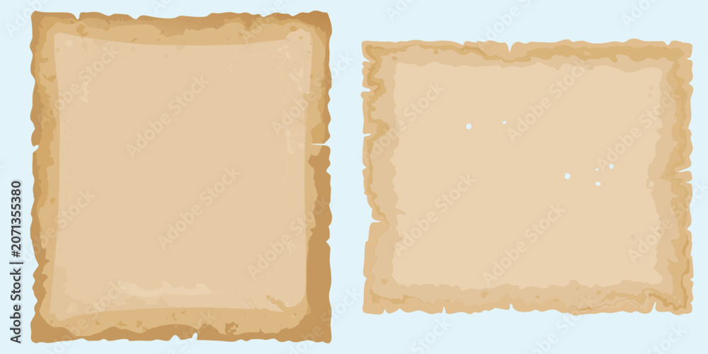 Fototapeta premium Pair of worn and ripped old paper or parchment textures, excellent for pirate maps or western wanted posters.