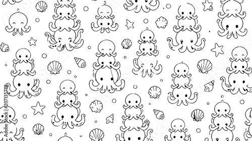 Cute Octopus and Sea Creatures Pattern Design.