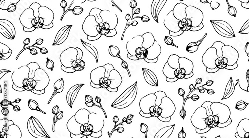 Elegant Orchid Floral Pattern in Black and White.