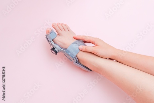 Support for orthopedic. Hallux valgus, bunion in foot. Medical orthopedic bandage