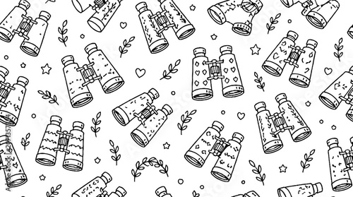 Vintage Binoculars Pattern with Floral and Star Accents.