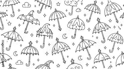 Whimsical Umbrella Pattern with Celestial Elements.