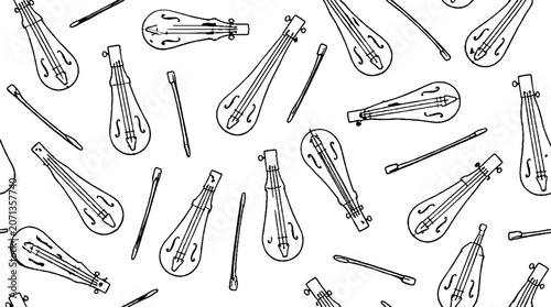 Assorted vintage sewing pins and needles illustration.