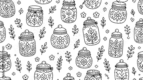 Intricate black and white jar pattern design.