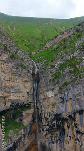 Shaghot Waterfall,  Close-Up View of Mountain Waterfall Flowing Through Limestone Canyon Walls