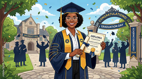 Proud university graduate holding diploma at college campus celebration