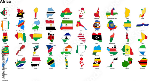 Obraz na plátně Africa map silhouette collection with african country flag designs for an intern
