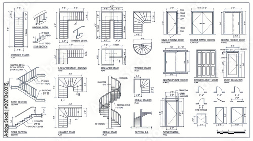 Detailed architectural stairway design blueprints.