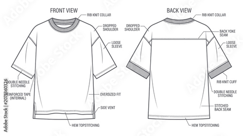 Photos Detailed technical drawing of t shirt.