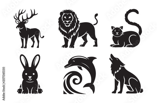Animal Silhouettes Black Shapes On A White Background