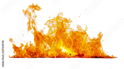 Obraz na plátne Bright orange flames burning intensely, isolated on transparent background