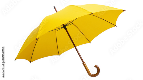 Bild auf Leinwand Bright yellow umbrella with wooden handle, isolated on transparent background