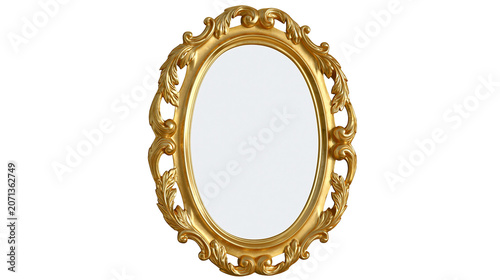 фотографія Ornate oval gold baroque mirror with decorative carvings, isolated on transparen