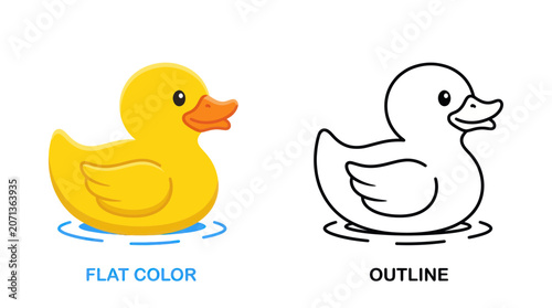 Obraz na plátne Rubber Duck in Water Flat Color.