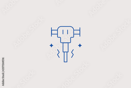 Tableau sur toile Vibrating jackhammer pneumatic drill line icon for road construction, mining company, repair service