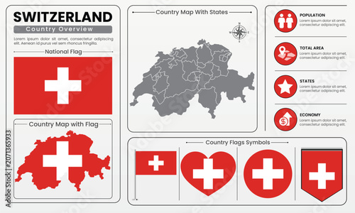 Switzerland Country Map Flag Infographic Vector Illustration Set