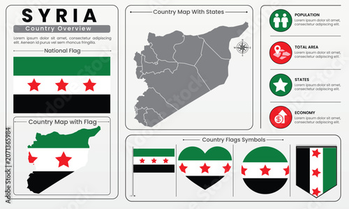 Syria Country Map Flag Infographic Vector Illustration Set