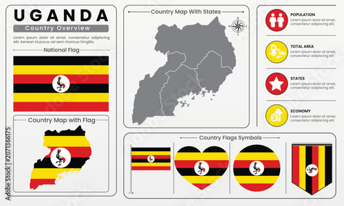 Uganda Country Map Flag Infographic Vector Illustration Set
