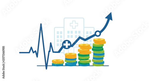 Medical finance illustration hospital and financial growth on white background