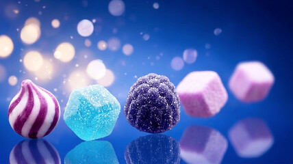 colorful sweets on blue background