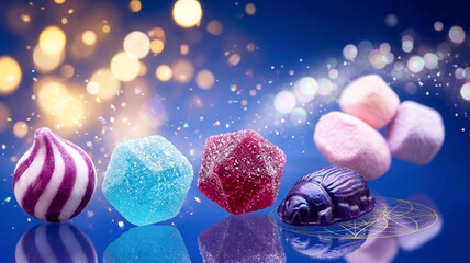 colorful sweets on blue background