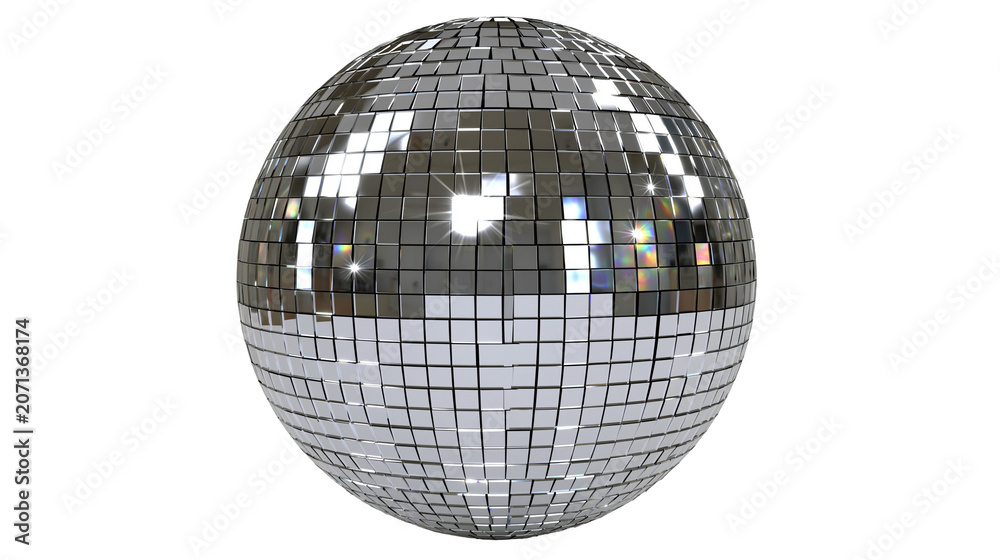 Fototapeta premium Shiny disco ball covered in mirrored squares, isolated on transparent background
