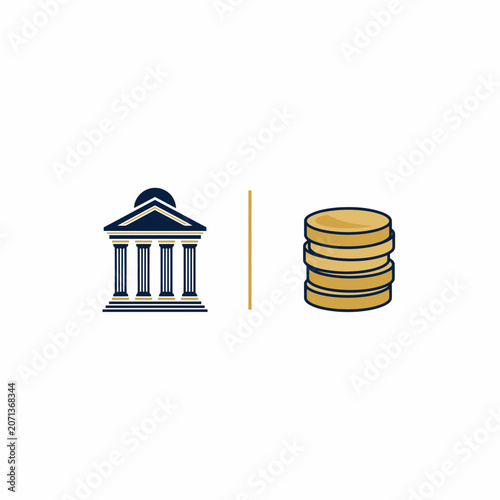Bank Building and Gold Coins