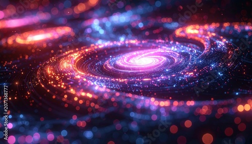Vibrant Cosmic Swirl - A Stunning Abstract Galaxy Illustration with Glowing Particles.