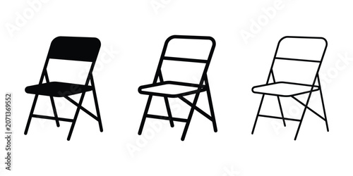 Folding chair icon silhouette vector, bold outline and line art isolated illustration